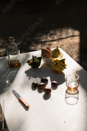 Chestnuts, pumpkins and sweet potatoes photo