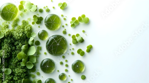 Detailed scientific photomicrograph of Tetradesmus obliquus a type of freshwater green algae known for its high starch content and potential for biofuel production photo