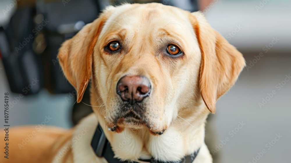 A skilled dog assists law enforcement at the airport, ensuring safety and helping detect contraband with precision.