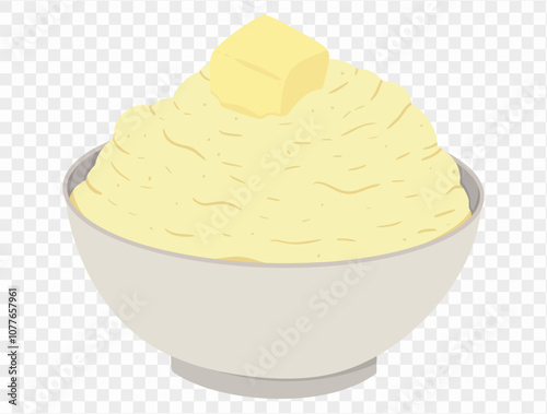 Thanksgiving mashed potatoes with a pat of melted butter on top, in a minimalist style and transparent background. Perfect for Thanksgiving designs and holiday food illustrations