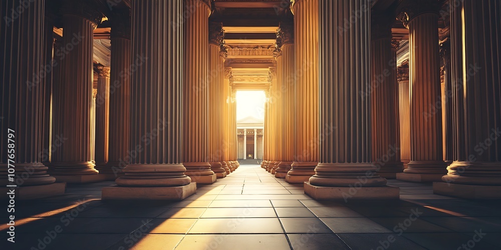 Ancient Greek Temple Columns with Sun Shining Through Entrance Ancient Greek Temple Columns with Sun Shining Through Entrance