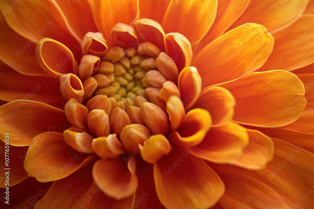 Close-up of a vibrant orange chrysanthemum flower, revealing intricate petal details and a warm, radiant color palette with a soft, natural light setting. Close-up of a vibrant orange chrysanthemum flower, revealing intricate petal details and a warm, radiant color palette with a soft, natural light setting.