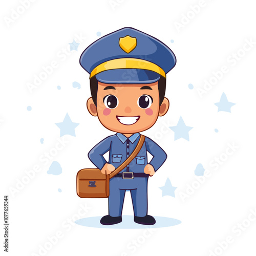 Postman Cute Worker Work Job Profession Professional Occupation Cartoon Character

