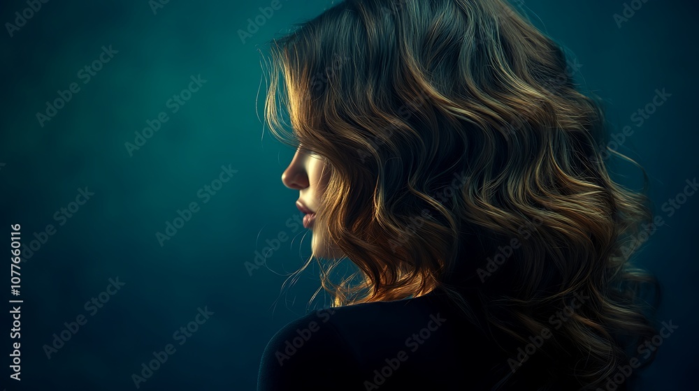 Artistic shot of a hair model’s voluminous curls, highlighted by diffused studio lighting, dark backdrop enhancing the shine and depth of the hair, focus on the natural bounce and texture, Artistic shot of a hair model’s voluminous curls, highlighted by diffused studio lighting, dark backdrop enhancing the shine and depth of the hair, focus on the natural bounce and texture,