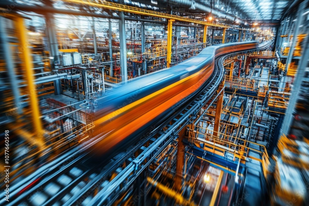 Fototapeta premium Factory shop. Abstract industrial background, motion blur effect. , isolated on white background, , copy space, copy space for text,