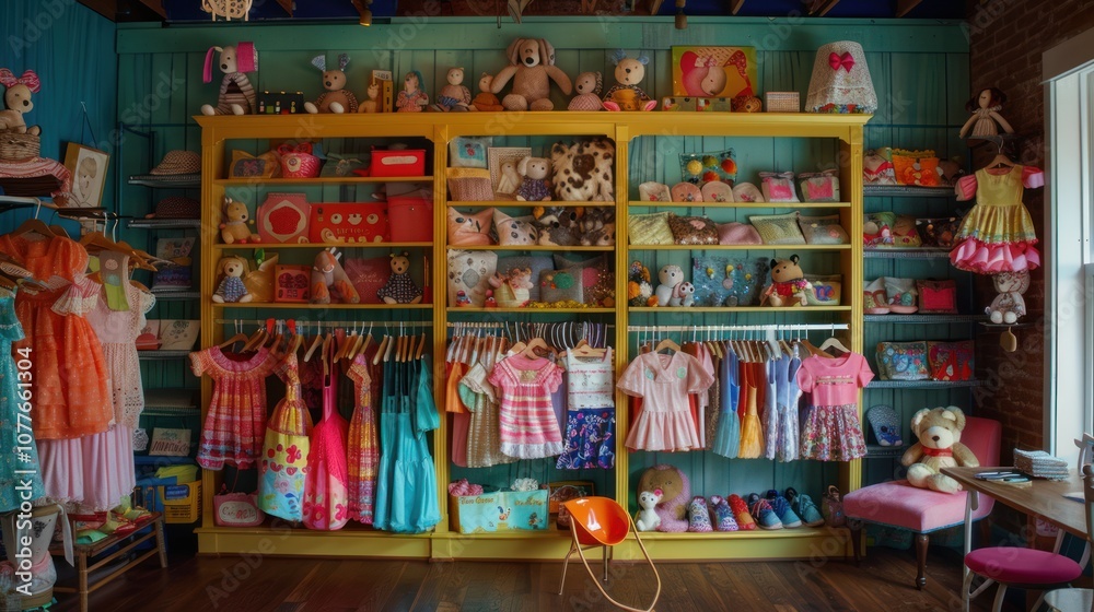 Fototapeta premium A woman’s wardrobe rack filled with a variety of colorful, neatly organized clothes. The vibrant hues and diverse styles are arranged cleanly, offering an easy view of the fashionable, well-kept colle