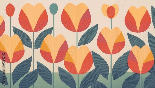 Colorful, stylized tulips