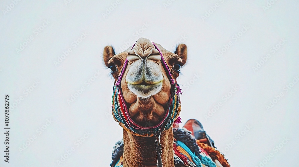 Naklejka premium Isolated Arabian Camel on a White Background Showcasing Unique Features and Colors, Perfect for Nature and Wildlife Photography Enthusiasts and Projects