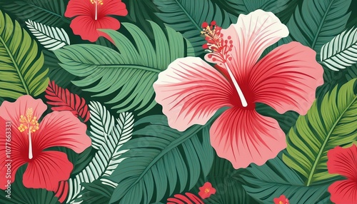 Tropical flowers bloom lushly photo