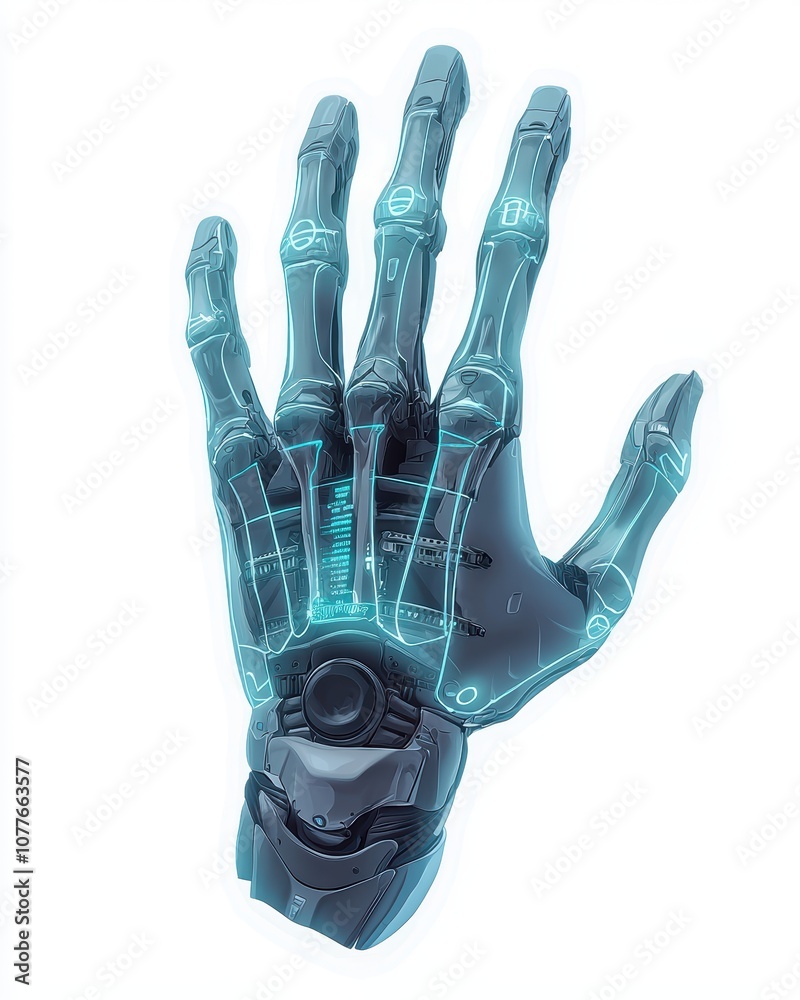 Naklejka premium Futuristic robotic hand, white isolate background
