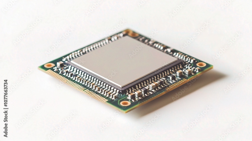 High-Resolution Image of a Square Microchip on a White Background Depicting the Foundations of Artificial Intelligence and Machine Learning Technology High-Resolution Image of a Square Microchip on a White Background Depicting the Foundations of Artificial Intelligence and Machine Learning Technology