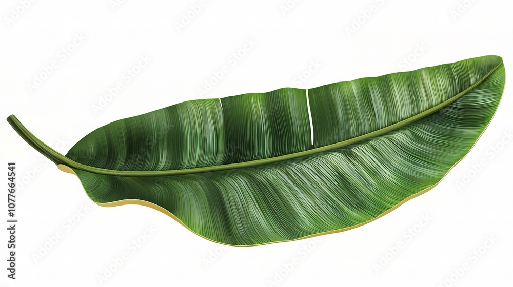 Fototapeta premium Isolated Green Banana Leaf with Detailed Texture on a White Background - Perfect for Nature, Tropical, and Culinary Themes