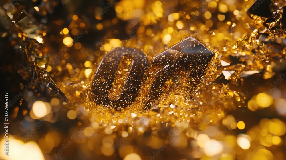 Golden Sparkle Background with Number Zero Seven Golden Sparkle Background with Number Zero Seven