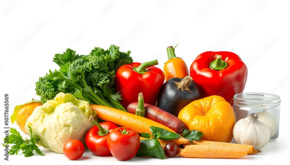 Healthy food concept with fresh vegetables and ingredients for cooking isolated with white highlights, png