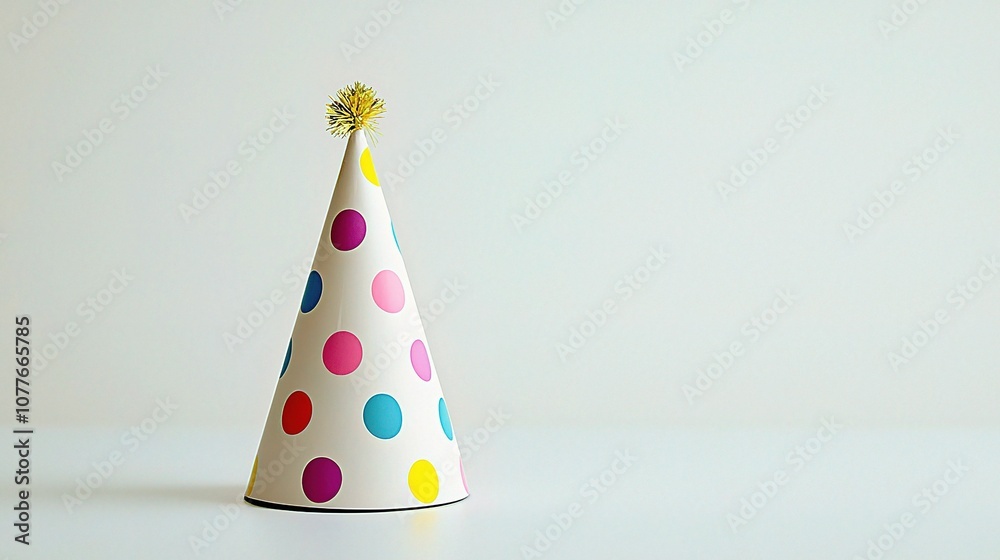 Colorful Birthday Party Hat with Polka Dots on White Background, Perfect for Celebrations, Events, and Festive Occasions Colorful Birthday Party Hat with Polka Dots on White Background, Perfect for Celebrations, Events, and Festive Occasions