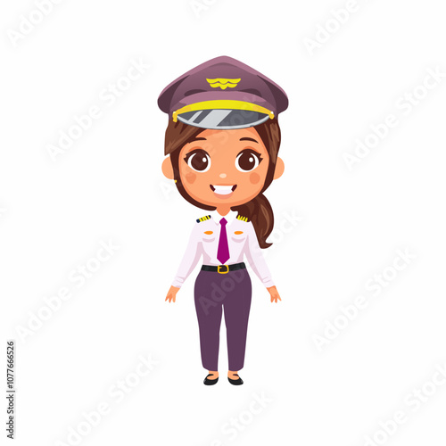 Pilot Cute Worker Work Job Profession Professional Occupation Cartoon Character
