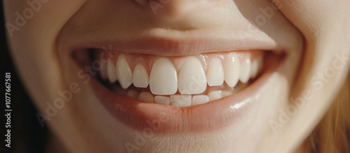 Close-up of woman's bright white smile teeth oral hygenie dental health  photo