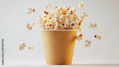 Popcorn Spilling Out of a Paper Cup on a White Background photo