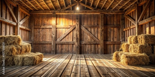 Close-Up rustic barn inspired stage with hay and wooden beam