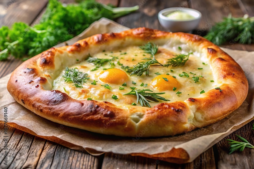 Delicious khachapuri with suluguni cheese and dill Delicious khachapuri with suluguni cheese and dill