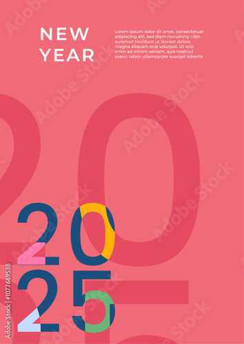 Happy New Year 2025 Flat Red Yellow And Green Design Poster
