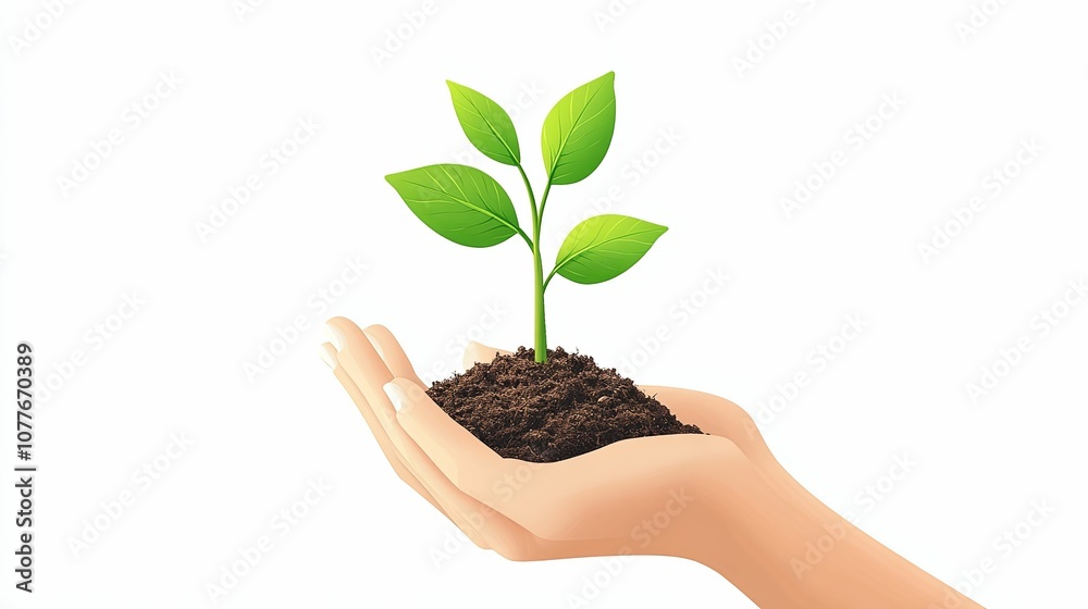 A Hand Gently Holding a Small Sprout Emerging from the Soil A Hand Gently Holding a Small Sprout Emerging from the Soil