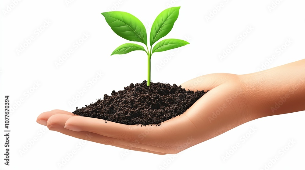 Hand Holding a Small Plant Sprouting from Soil Hand Holding a Small Plant Sprouting from Soil