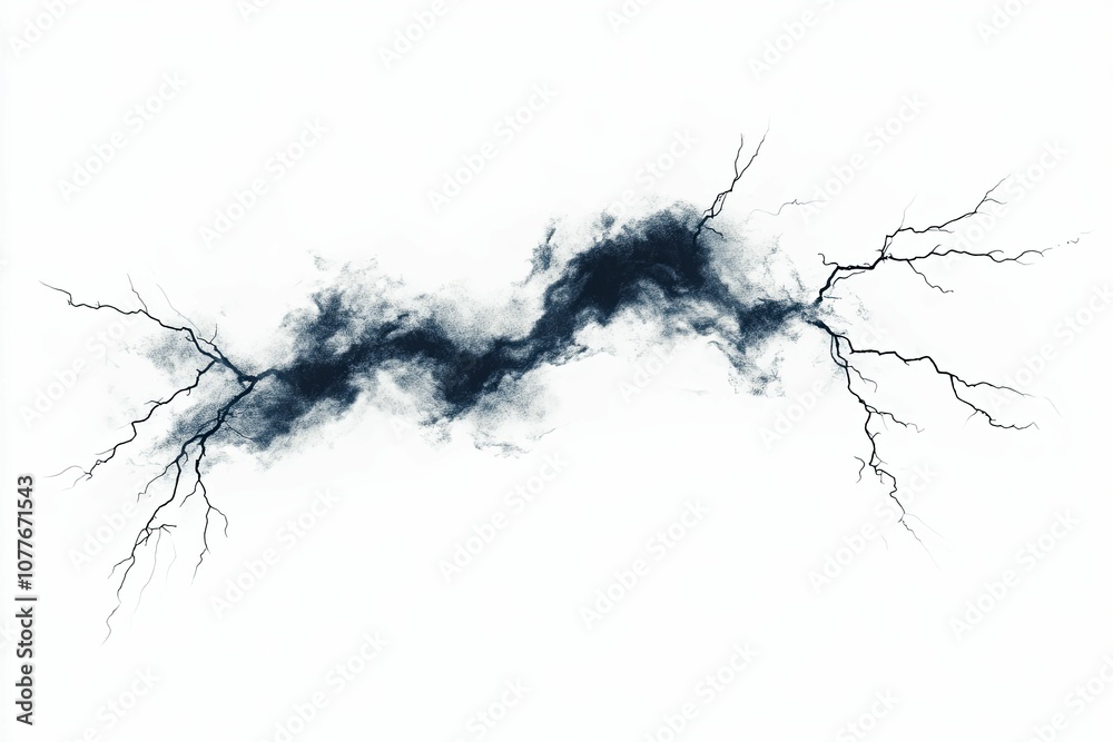 Abstract Ink Illustration of a Splitting Branch or Lightning Bolt