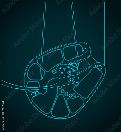 Compound bow cam blueprint illustration