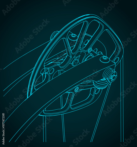 Compound bow cam close-up drawing