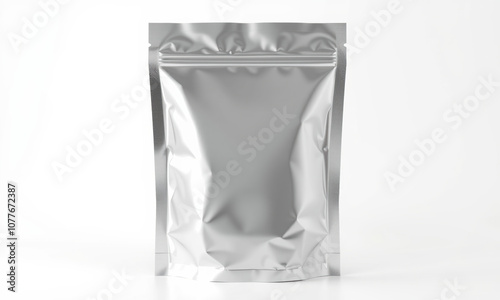 silver foil stand up pouch with sleek design, ideal for packaging various products. Its shiny surface adds modern touch, making it suitable for retail display