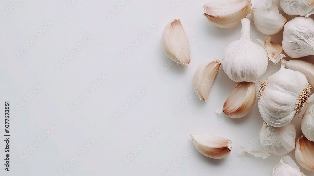 Close-Up of Fresh Garlic Cloves Isolated on a White Background for Culinary, Food Preparation, and Healthy Cooking Concepts Close-Up of Fresh Garlic Cloves Isolated on a White Background for Culinary, Food Preparation, and Healthy Cooking Concepts