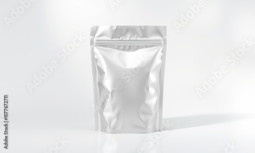 silver foil stand up pouch with sleek design, perfect for packaging various products. Its shiny surface adds modern touch, making it ideal for retail display photo