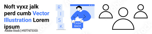 Cash back concept with person holding a cash back sign and risk management steps. Ideal for finance, marketing, business strategies, user engagement, customer loyalty, financial apps, websites