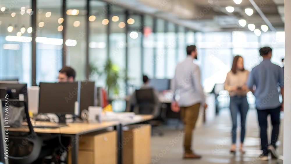 Office with blurred people in casual clothes and bokeh background. Office with blurred people in casual clothes and bokeh background.
