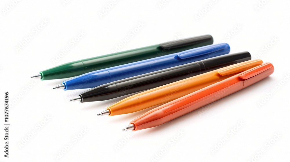 Bright and Vivid Set of Colorful Pens Isolated on a Clean White Background for Creative and Artistic Uses in Design Projects Bright and Vivid Set of Colorful Pens Isolated on a Clean White Background for Creative and Artistic Uses in Design Projects
