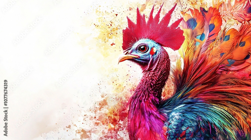 Fototapeta premium Vibrant and Colorful Turkey Isolated on White Background Showcasing Stunning Feathers and Artistic Effects for Decorative or Culinary Themes