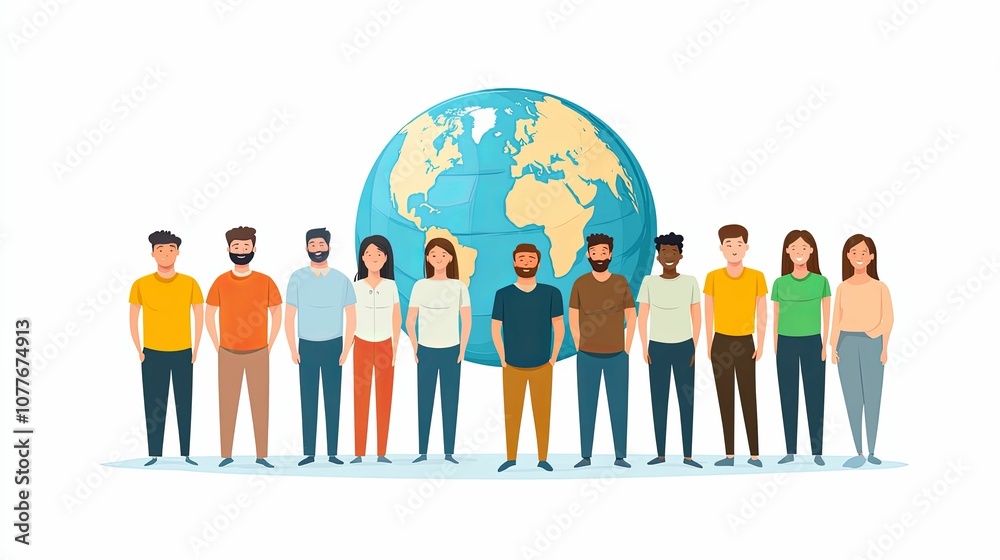 Diverse Group of People Standing in Front of a Globe Diverse Group of People Standing in Front of a Globe