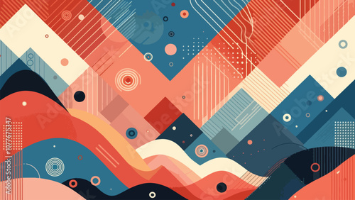 An abstract background illustration made up of layered geometric shapes. The design should be visually engaging yet subtle enough to use as a backdrop for text