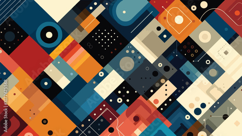 An abstract background illustration made up of layered geometric shapes. The design should be visually engaging yet subtle enough to use as a backdrop for text