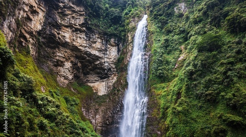 Waterfall in Lush Rainforest