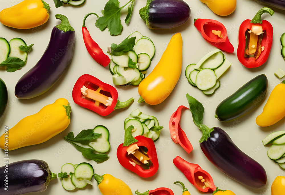 Neutral Background with Fresh Veggies Neutral Background with Fresh Veggies