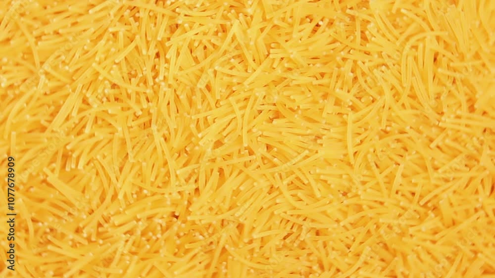 Background of Uncooked Noodles that Rotating Clockwise - Top View, Close-Up. Texture of Dry Vermicelli Turning Around. Raw Pasta - Right Rotation Background of Uncooked Noodles that Rotating Clockwise - Top View, Close-Up. Texture of Dry Vermicelli Turning Around. Raw Pasta - Right Rotation