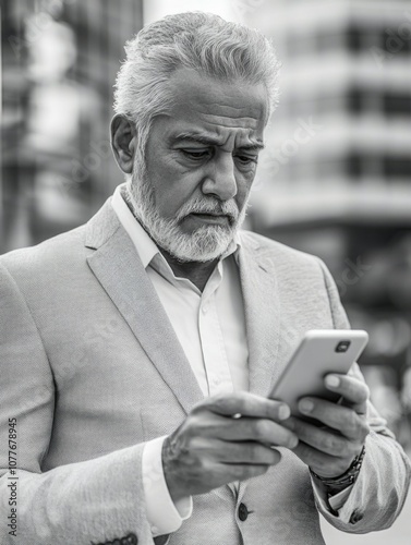 Businessman Focusing on Cell Phone photo