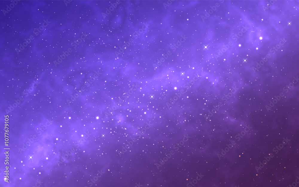 Fototapeta premium Milky way. Beautiful starry trail. Color nebula with shiny stars. Purple cosmos wallpaper. Magic space gradient with constellation. Glowing universe with soft light. Vector illustration.