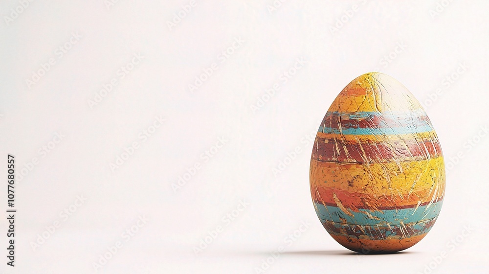 Isolated Colorful Easter Egg with Stripes on a White Background for Festive Seasonal Celebrations and Decorations Isolated Colorful Easter Egg with Stripes on a White Background for Festive Seasonal Celebrations and Decorations