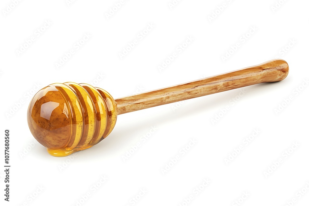 Honey on wooden dipper isolated on white background Honey on wooden dipper isolated on white background