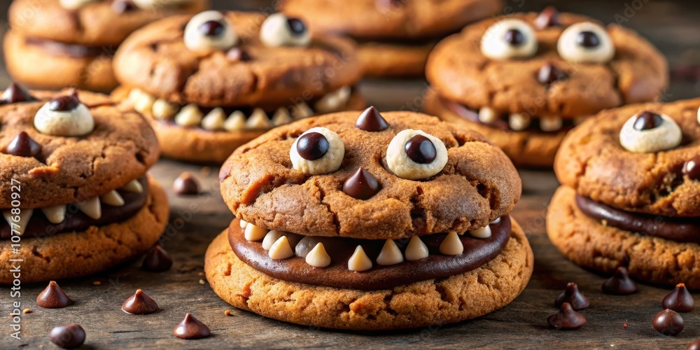 Chocolate Chip Cookies Decorated with Googly Eyes and Chocolate Chips, a Fun Treat for Halloween Chocolate Chip Cookies Decorated with Googly Eyes and Chocolate Chips, a Fun Treat for Halloween
