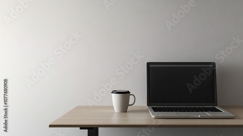 Minimalist Laptop and Coffee Workspace on Wooden Desk