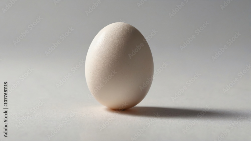 A single white egg quietly balanced on a smooth surface, casting a soft shadow in natural lighting during the day A single white egg quietly balanced on a smooth surface, casting a soft shadow in natural lighting during the day